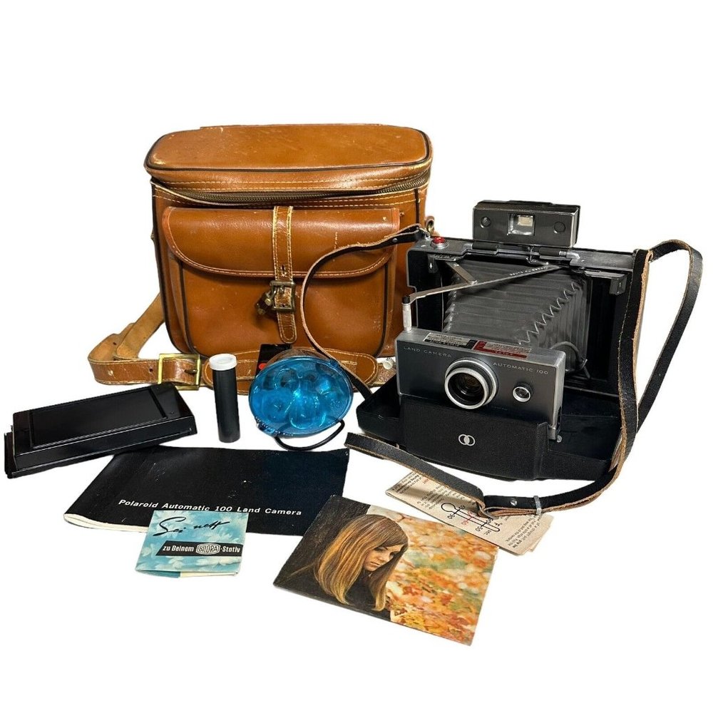 Polaroid Land Camera AUTOMATIC 100 Case‎ Flash Manuals Print Coater Untested Bag
